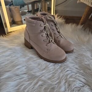 Annie Beige Lace Up Boots